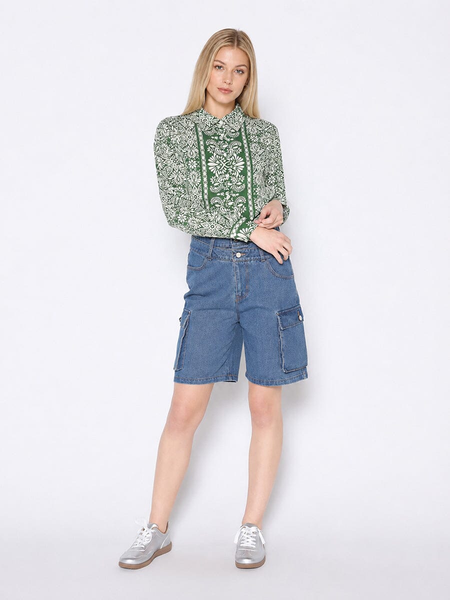 Printed Long Sleeved Button-Down Top-1