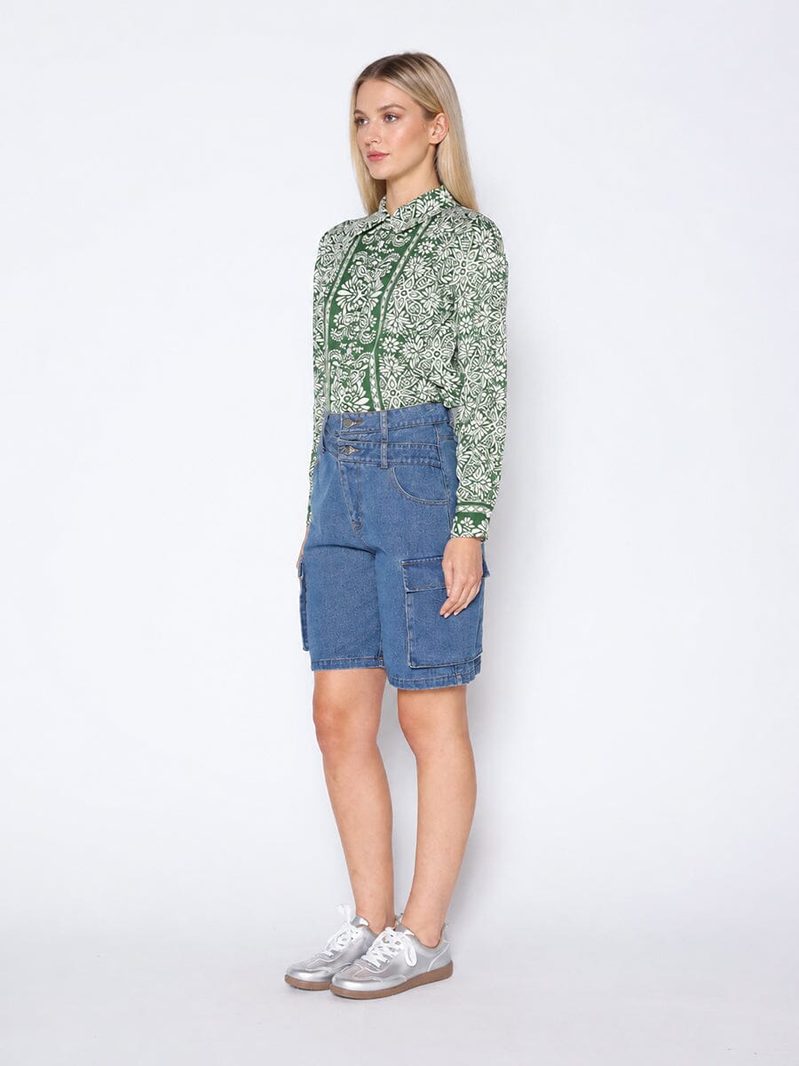 Printed Long Sleeved Button-Down Top-2
