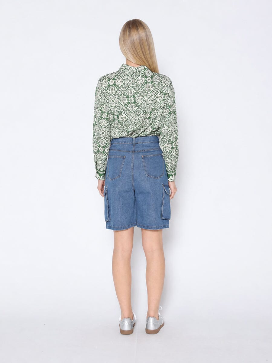 Printed Long Sleeved Button-Down Top-3