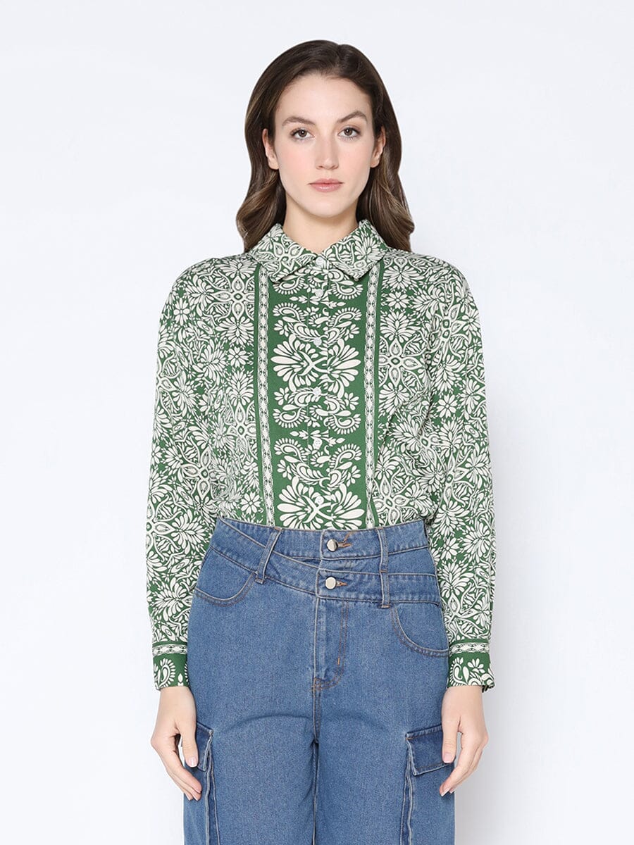 Printed Long Sleeved Button-Down Top-0